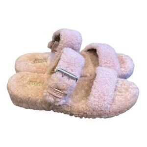 UGG Fuzz Yeah Sheepskin Shearling Platform Slippers Pink Women’s 10 1104662